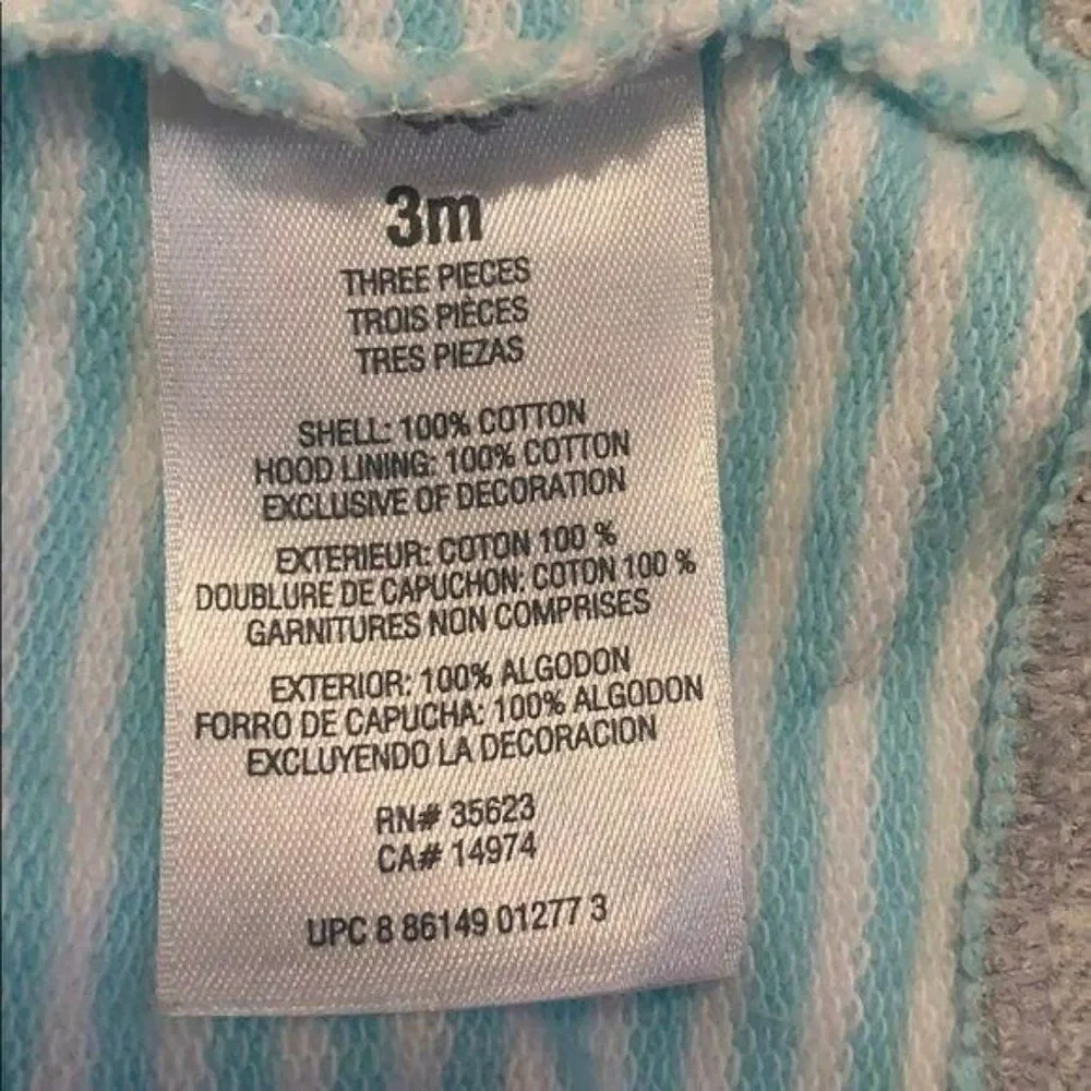 Carter’s Jacket Boys Teal Striped‎ Whale Hooded Coat Size 3 Months